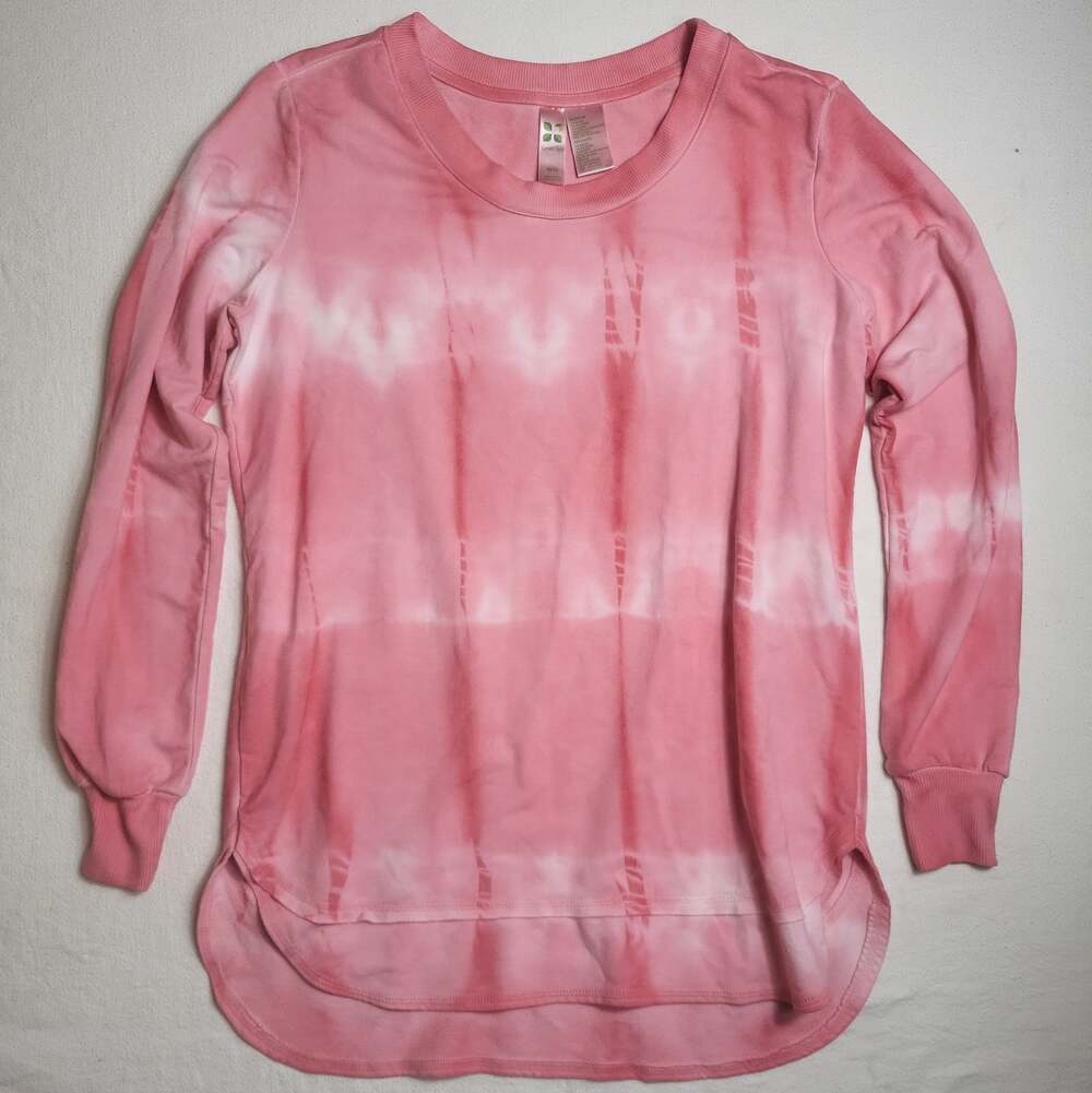 Green Tea Womens Size Medium Long Sleeve Round Neck T Shirt Pink Orange Tie Dye